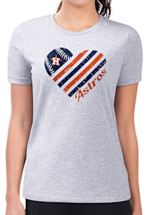 4Her Houston Astros Womens Grey Heart Fitted Short Sleeve T-Shirt