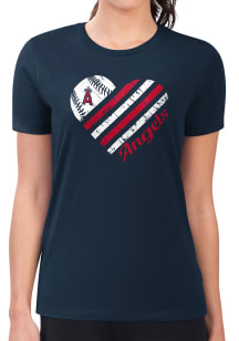 4Her Los Angeles Angels Womens Navy Blue Heart Fitted Short Sleeve T-Shirt