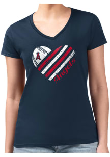 4Her Los Angeles Angels Womens Navy Blue Heart Fitted Design Short Sleeve T-Shirt