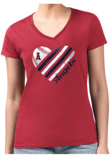 4Her Los Angeles Angels Womens Red Heart Fitted Short Sleeve T-Shirt