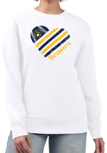 4Her Milwaukee Brewers Womens White Heart Crew Sweatshirt