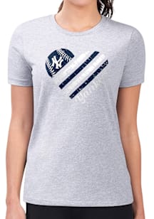 4Her New York Yankees Womens Grey Heart Fitted Design Short Sleeve T-Shirt