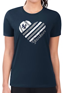 4Her New York Yankees Womens Navy Blue Heart Fitted Short Sleeve T-Shirt