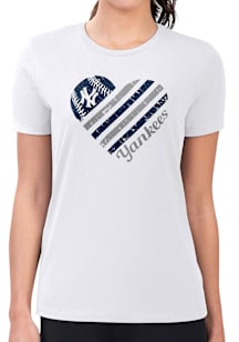 4Her New York Yankees Womens White Heart Fitted Short Sleeve T-Shirt