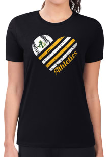 4Her Oakland Athletics Womens Black Heart Fitted Design Short Sleeve T-Shirt