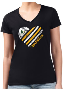 4Her Oakland Athletics Womens Black Heart Fitted Short Sleeve T-Shirt
