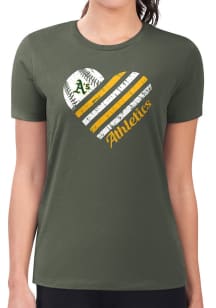 4Her Oakland Athletics Womens Green Heart Fitted Short Sleeve T-Shirt