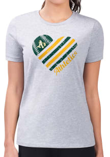 4Her Oakland Athletics Womens Grey Heart Fitted Short Sleeve T-Shirt