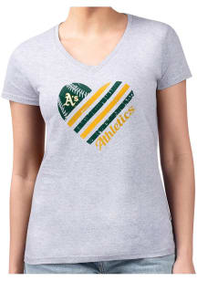 4Her Oakland Athletics Womens Grey Heart Fitted Design Short Sleeve T-Shirt