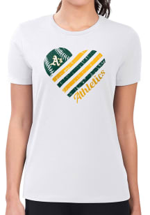 4Her Oakland Athletics Womens White Heart Fitted Short Sleeve T-Shirt