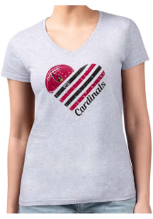 4Her Arizona Cardinals Womens Grey Heart Fitted Design Short Sleeve T-Shirt