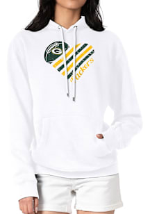 4Her Green Bay Packers Womens White Heart Hooded Sweatshirt