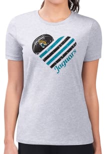 4Her Jacksonville Jaguars Womens Grey Heart Fitted Design Short Sleeve T-Shirt