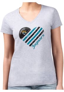 4Her Jacksonville Jaguars Womens Grey Heart Fitted Short Sleeve T-Shirt
