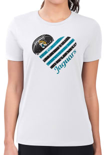 4Her Jacksonville Jaguars Womens White Heart Fitted Short Sleeve T-Shirt