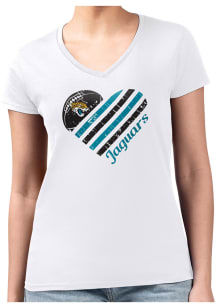 4Her Jacksonville Jaguars Womens White Heart Fitted Design Short Sleeve T-Shirt