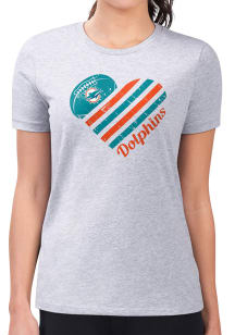 4Her Miami Dolphins Womens Grey Heart Fitted Design Short Sleeve T-Shirt