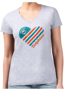 4Her Miami Dolphins Womens Grey Heart Fitted Short Sleeve T-Shirt