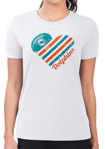 4Her Miami Dolphins Womens White Heart Fitted Design Short Sleeve T-Shirt