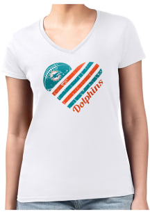 4Her Miami Dolphins Womens White Heart Fitted Short Sleeve T-Shirt