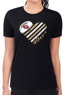 4Her San Francisco 49ers Womens Black Heart Fitted Design Short Sleeve T-Shirt