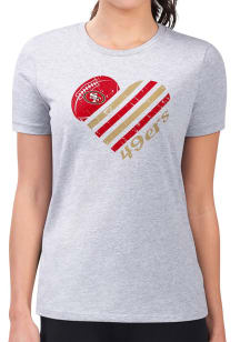 4Her San Francisco 49ers Womens Grey Heart Fitted Design Short Sleeve T-Shirt