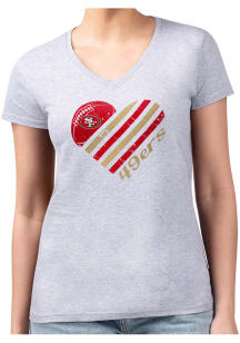 4Her San Francisco 49ers Womens Grey Heart Fitted Short Sleeve T-Shirt