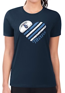 4Her Tennessee Titans Womens Navy Blue Heart Fitted Short Sleeve T-Shirt