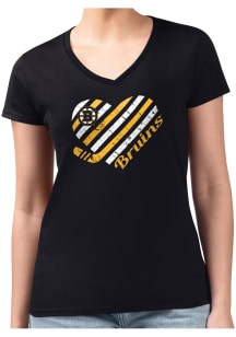 4Her Boston Bruins Womens Black Heart Fitted Style Short Sleeve T-Shirt