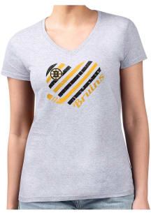 4Her Boston Bruins Womens Grey Heart Fitted Style Short Sleeve T-Shirt