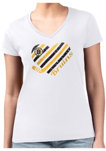 4Her Boston Bruins Womens White Heart Fitted Style Short Sleeve T-Shirt