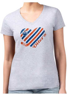 4Her Edmonton Oilers Womens Grey Heart Fitted Short Sleeve T-Shirt