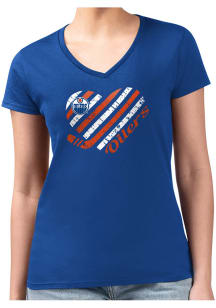 4Her Edmonton Oilers Womens Blue Heart Fitted Short Sleeve T-Shirt