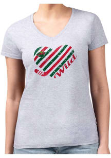 4Her Minnesota Wild Womens Grey Heart Fitted Short Sleeve T-Shirt