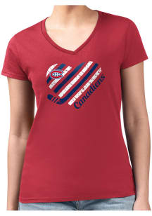 4Her Montreal Canadiens Womens Red Heart Fitted Short Sleeve T-Shirt