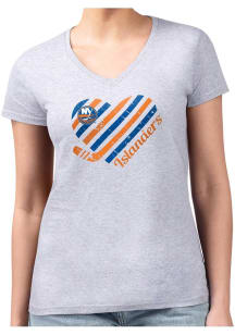 4Her New York Islanders Womens Grey Heart Fitted Short Sleeve T-Shirt