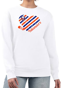 4Her New York Islanders Womens White Heart Crew Sweatshirt