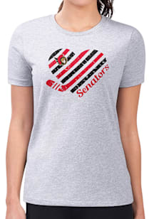 4Her Ottawa Senators Womens Grey Heart Fitted Design Short Sleeve T-Shirt