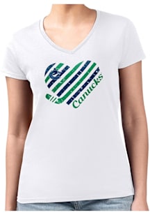 4Her Vancouver Canucks Womens White Heart Fitted Style Short Sleeve T-Shirt