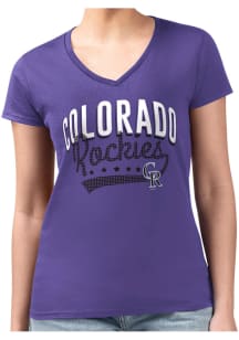 4Her Colorado Rockies Womens Purple Filigree Fitted Design Short Sleeve T-Shirt