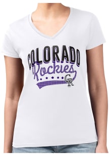 4Her Colorado Rockies Womens White Filigree Fitted Design Short Sleeve T-Shirt