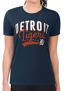 4Her Detroit Tigers Womens Navy Blue Filigree Fitted Design Short Sleeve T-Shirt
