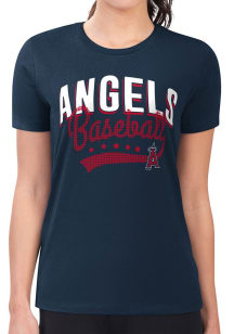 4Her Los Angeles Angels Womens Navy Blue Filigree Fitted Short Sleeve T-Shirt