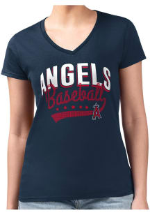 4Her Los Angeles Angels Womens Navy Blue Filigree Fitted Design Short Sleeve T-Shirt