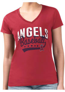 4Her Los Angeles Angels Womens Red Filigree Fitted Short Sleeve T-Shirt