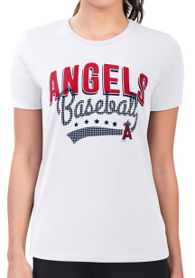 4Her Los Angeles Angels Womens White Filigree Fitted Design Short Sleeve T-Shirt