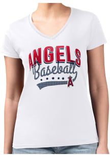 4Her Los Angeles Angels Womens White Filigree Fitted Short Sleeve T-Shirt