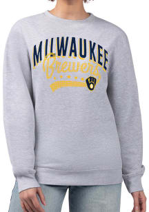 4Her Milwaukee Brewers Womens Grey Filigree Crew Sweatshirt