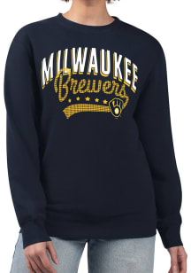 4Her Milwaukee Brewers Womens Navy Blue Filigree Crew Sweatshirt