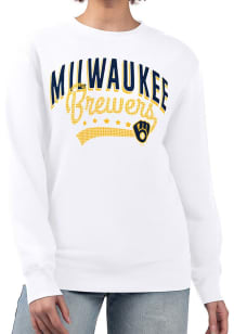 4Her Milwaukee Brewers Womens White Filigree Crew Sweatshirt